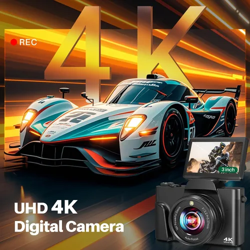 Vista 2 de Cámara digital 4K para fotografía, enfoque automático de zoom 16X 64MP WiFi Cámara compacta de viaje, cámara de vlogging para YouTube, pantalla