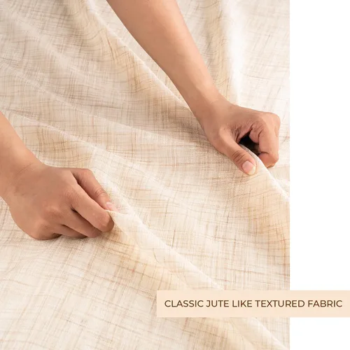 Vista 2 de D'Moksha Homes Cortinas de lino sintético beige y crema de 63 pulgadas de largo, 52 x 63 pulgadas, 2 paneles de cortinas transparentes con bolsillo