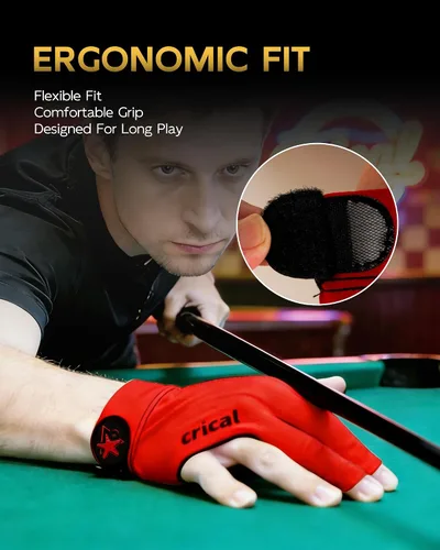 Vista 8 de CRICAL Guante de billar profesional para piscina, diseño de 3 dedos con licra gruesa y agarre antideslizante para hombres y mujeres, accesorios