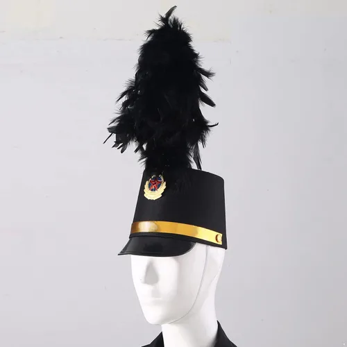 Vista 3 de Sombrero de tambor mayor para adultos y niños, sombrero de Majorette, sombrero de banda de tambor, sombrero de soldado de juguete con plumas