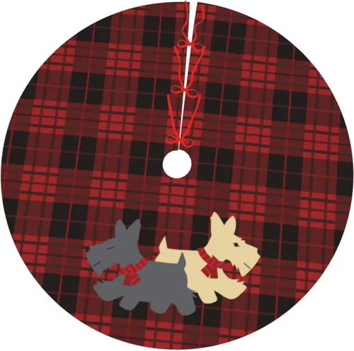 Vista 20 de A Brood of Chickens - Falda de árbol de Navidad de 30 pulgadas con borde de cuadros búfalo rojos y negros, decoración para Feliz Navidad, casa