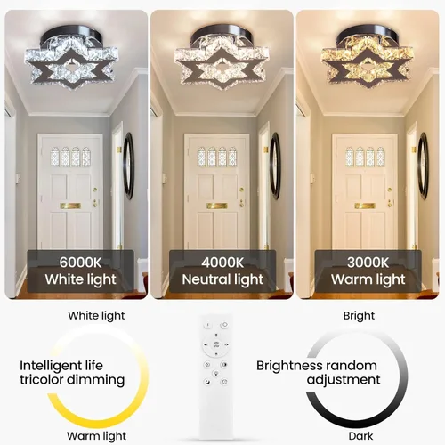Vista 2 de Mini Lámpara de Araña LED de Cristal - Lámpara de Techo Empotrada Regulable Moderna con Control Remoto - Pequeña Lámpara de Araña de Estrella