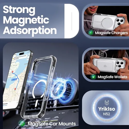 Vista 3 de Yriklso Funda magnética para iPhone 18 Pro y 17 Pro, color negro J1-negro transparente