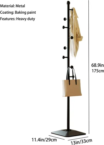 Vista 7 de Perchero, soporte de metal para percheros, árbol de abrigo independiente resistente con 8 ganchos y base de hierro fundido para abrigos, sombrero