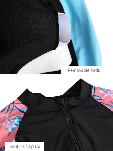 Vista 4 de ECUPPER Traje de baño de manga larga de una pieza para mujer, con cierre de cremallera, protección solar, traje de baño de surf integrado