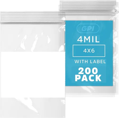 Vista 26 de GPI - 2" x 3" - Paquete a granel de 100, bolsas de plástico transparente con cierre de cremallera de 4 mil de grosor, resistentes, con bloque blanco