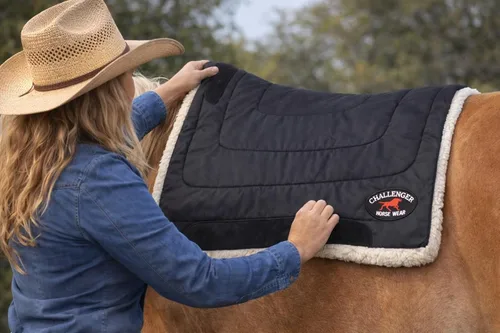 Vista 2 de CHALLENGER Horse & Pony Saddle PAD Western Riding Trail Cordura Top Fur Bottom Full 39143