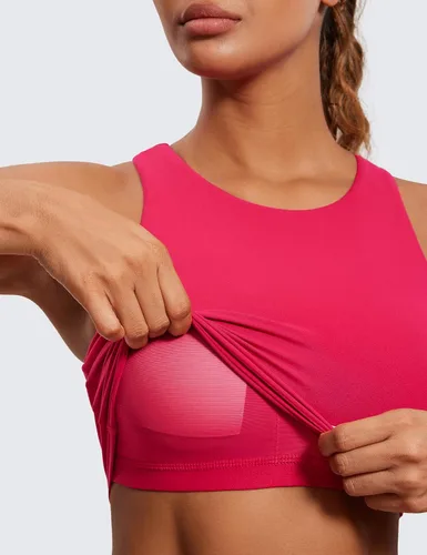 Vista 4 de CRZ YOGA Butterluxe - Brasier deportivo de cuello alto y espalda cruzada para mujer, camiseta corta acolchada para entrenamiento con brasier