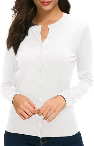 Vista 2 de Urban CoCo Suéter de punto de manga larga con cuello redondo y botones para mujer