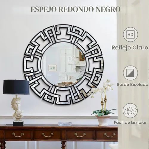 Vista 2 de Chende - Espejos negros para decoración de sala de estar, espejo redondo grande de 32 pulgadas con vidrio de borde biselado, espejo de pared