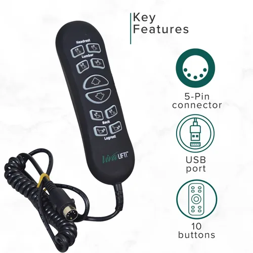 Vista 5 de AlveyTech Control remoto de repuesto de 10 botones y 5 pines para silla elevadora Pride VivaLift (versión estándar y temprana Viva Lift 2)