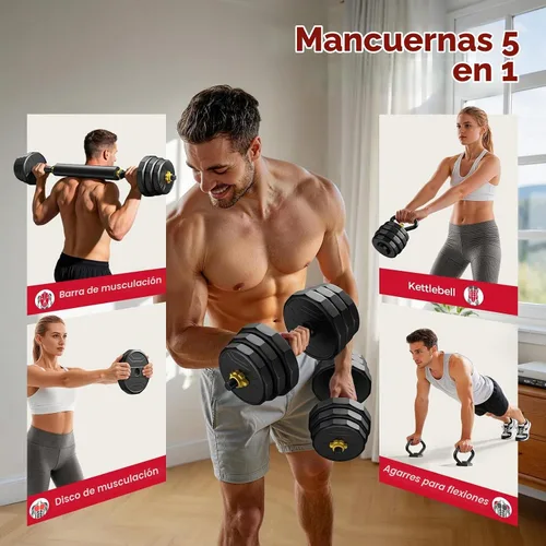 Vista 2 de FEIERDUN Juego de mancuernas ajustables, juego de pesas libres de 48/68/88 libras con 4 modos, se utiliza como barra, pesas rusas, soporte