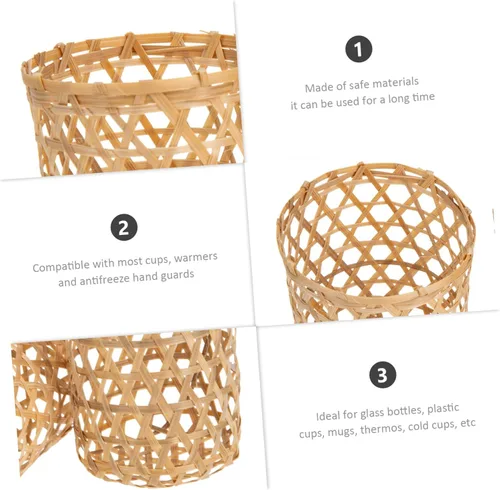 Vista 2 de BESTonZON 2 fundas de bambú para tazas de vidrio, decoración de vidrio, vaso de café, jarrón de ratán, centros de mesa de boda para mesas jarrones a