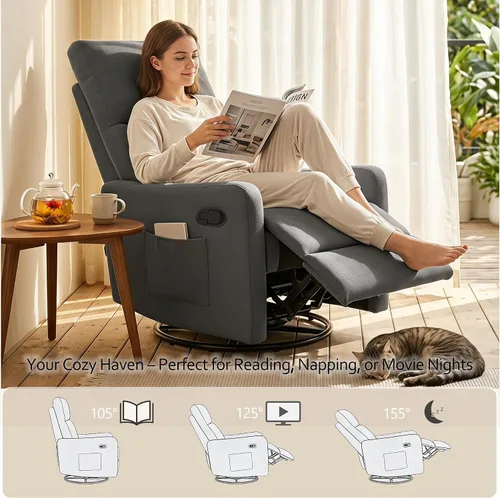 Vista 2 de Silla reclinable giratoria, mecedora manual para cuarto de bebé Gris oscuro