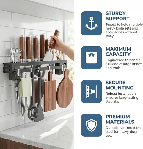 Vista 2 de Estante para utensilios de montaje en pared, colgadores de ollas de 15.7 pulgadas para cocina, colgador de utensilios de cocina para cucharas
