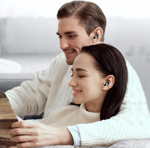 Vista 8 de Kurdene - Auriculares inalámbricos Bluetooth 5.3 ligeros Premium Sound Bass Ear buds with Charging Case,Smart Touch Control,Built in Mics Negro