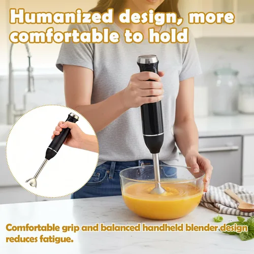 Vista 6 de Batidora de mano de 300 W - Mezclador de barra de inmersión para batidos, alimentos para bebés, salsas, bebidas - Batidora de cocina compacta