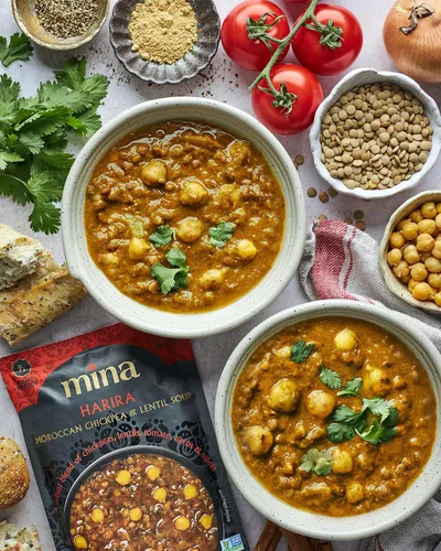 Vista 3 de Mina Lentejas marroquíes, garbanzos, frijoles blancos y harira – Paquete variado de 8 bocadillos saludables (10 onzas), lentejas listas para comer