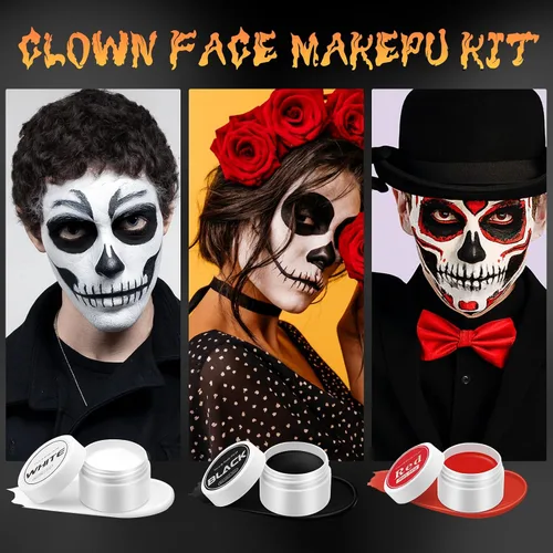 Vista 2 de Kit de maquillaje de payaso de Halloween, pintura corporal facial