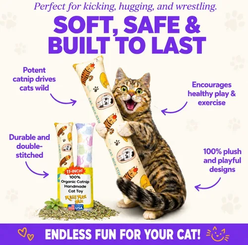 Vista 7 de Kitty Kick Stix Juego de 2 (11 pulgadas) – Juguete duradero para gatos – Pateador de hierba gatera para gatos y gatitos – Juguetes interactivos