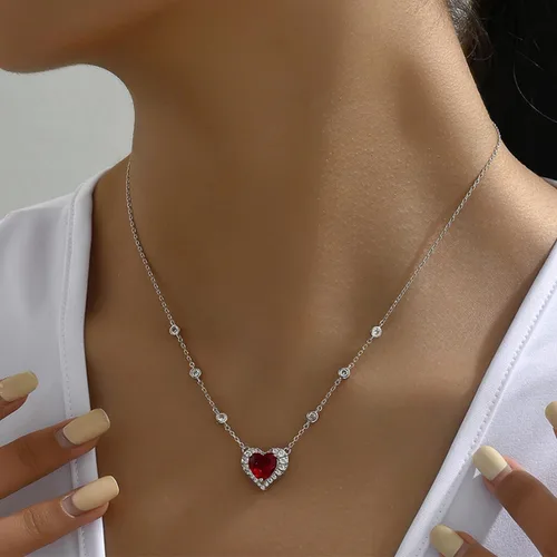 Vista 6 de Heart Pendant Necklace Earring Set for Women with Gift Box CZ Jewelry