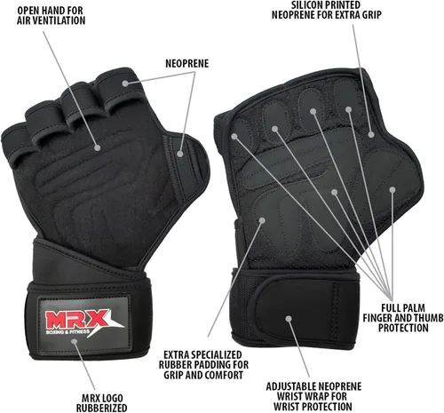 Vista 6 de MRX BOXING & FITNESS Guantes de entrenamiento para hombres y mujeres, guantes de levantamiento de pesas ventilados con muñequeras, protección