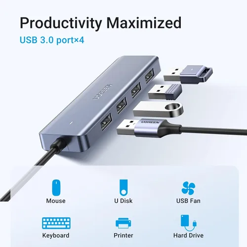 Vista 2 de UGREEN Hub USB C a USB A con 4 USB 3.0 para Laptop, MacBook Pro/Air, Mac mini M4, iMac, iPad Pro, Chromebook, Dell XPS, Galaxy S23 y Más, 0.5FT