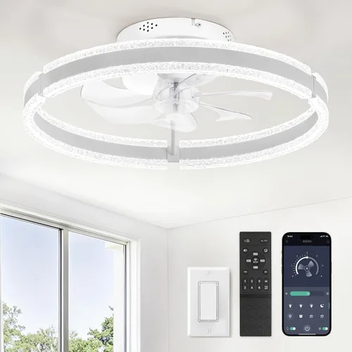 Vista 18 de LEDIARY Ventiladores de techo de perfil bajo con luces, ventilador de techo moderno de montaje al ras y control remoto, ventiladores de techo LED