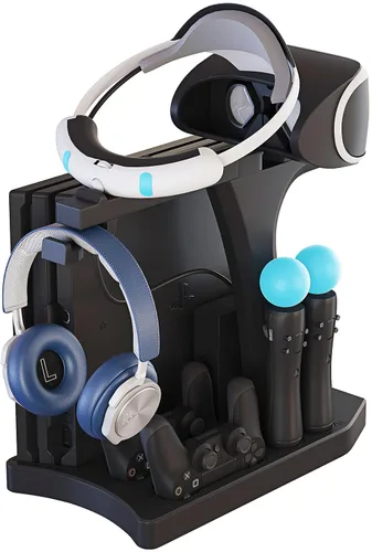 Vista 2 de Skywin PS4 Controller Charger Station - Showcase Cool Charge and Display your PSVR Accessories - Compatible with Playstation PS4 Cooling station PS4