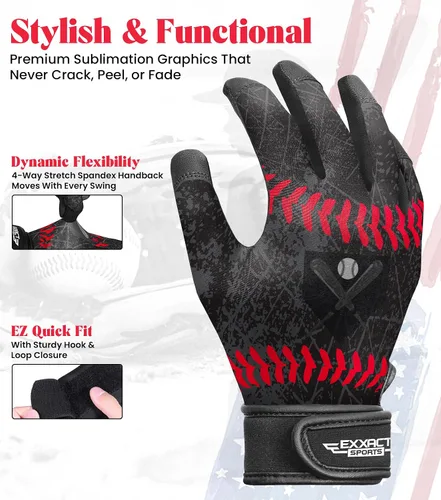 Vista 3 de Guantes de bateo para jóvenes de Exxact Sports con mangas para brazos para niños y niñas, guantes de béisbol para niños para bateo de sóftbol, T-Ball