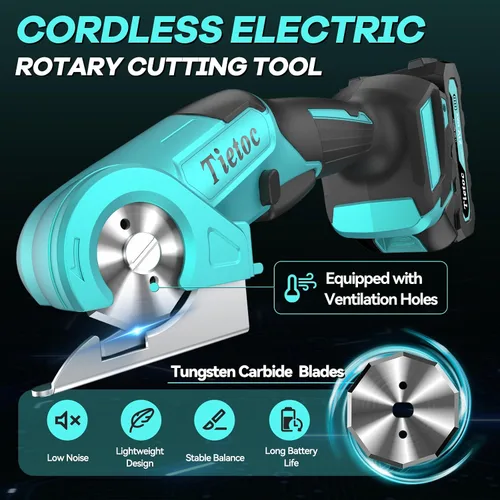 Vista 2 de TIETOC Tijeras eléctricas inalámbricas con batería de larga duración de 21 V, cortador de cartón de alta velocidad de 24000 RPM para tela, plástico