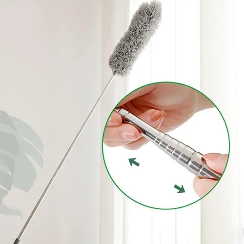 Vista 3 de Plumero de microfibra curvada retráctil lavable, plumero de microfibra con poste de extensión, plumero de plumas de microfibra, reutilizable