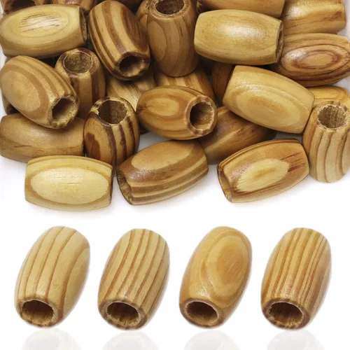 Vista 18 de Woodeni - 160 piezas de cuentas de madera ovaladas de 17 x 14 mm en Beige, Café, Marrón y Negro, cuentas de madera de barril con agujero grande