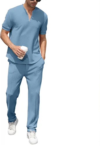 Vista 29 de FZNHQL Conjunto deportivo de moda para hombre, 2 piezas, casual, atlético, para correr, manga corta/larga, conjunto para hombre