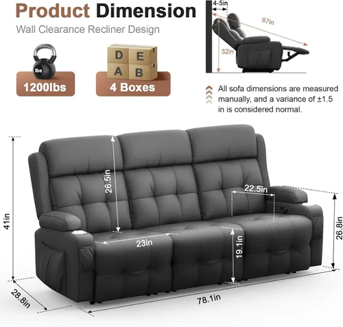 Vista 101 de Sofá de Dos Plazas Reclinable, Sofá Reclinable de Masaje con Gran Capacidad de Peso, Silla de Dos Plazas para RV en Liquidación con Consola, USB