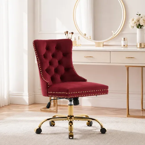 Vista 18 de Silla de tocador de maquillaje de terciopelo beige con ruedas
