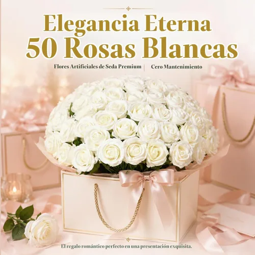 Vista 2 de [Usado] 50 flores artificiales de rosas blancas Beige