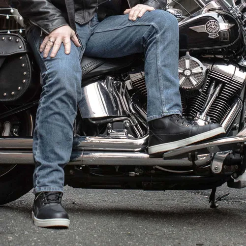 Vista 2 de Milwaukee Leather MBM9002 - Zapatos de cuero negro para hombre, calle reforzada, para motociclistas, con protección de cambio y soporte de tobillo