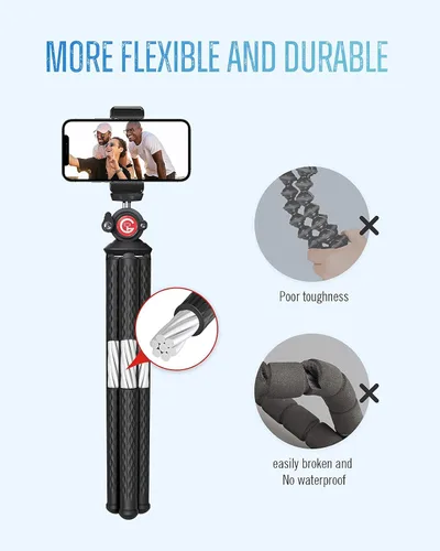 Vista 2 de Trípode de teléfono, trípode flexible para iPhone, teléfono celular y cámara Android, trípode pequeño portátil con 7 núcleos de aluminio y clip