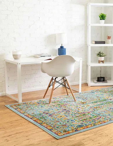 Vista 4 de Unique Loom Calypso Collection - Alfombra rectangular de 2 x 3 pies, color aguamarina y azul marino