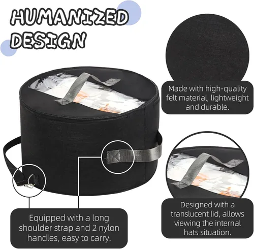 Vista 4 de LITLANDSTAR Organizador para mujeres y hombres, caja de almacenamiento redonda, contenedor de fieltro portátil, plegable, con tapa a prueba de Negro