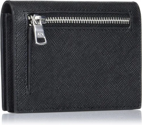 Vista 2 de AX ARMANI EXCHANGE Bifold para hombre, billetera con bolsillo para monedas, color negro, talla S de EE. UU, Negro, S