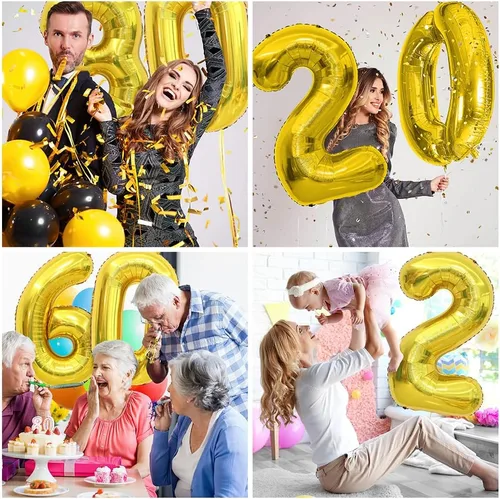 Vista 7 de Globos dorados de 40 pulgadas con números y letras del número 16, decoraciones de cumpleaños de 16 para niños, globos del número 6 y 1 incluidos Oro