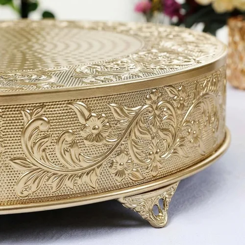 Vista 2 de Efavormart - Soporte redondo de metal en relieve dorado de 14 pulgadas, para decoración de fiestas y cumpleaños
