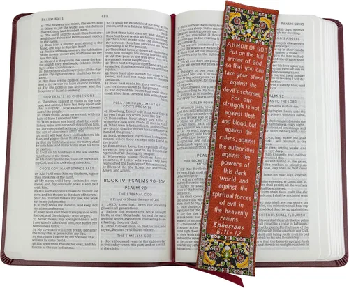 Vista 3 de Armor of God, paquete a granel de 4 marcadores de versículos de la Biblia de tela tejida, marcadores religiosos suaves y flexibles para novelas