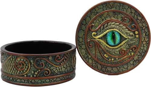 Vista 5 de Ebros Gift Ojo del dragón y las escamas - Joyero decorativo redondo de 4 pulgadas de ancho, medieval renacentista, alquimia alada, fantasía, Sauron
