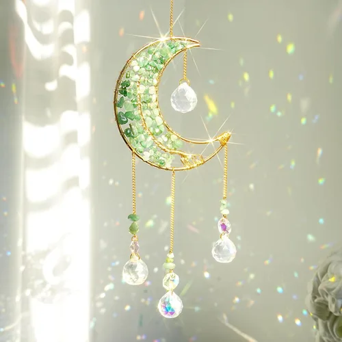 Vista 8 de Crystal Moon Suncacher - Captadores de Sol para ventana de interior, prisma de cristal luna, captador de sueños de cristal, piedras curativas