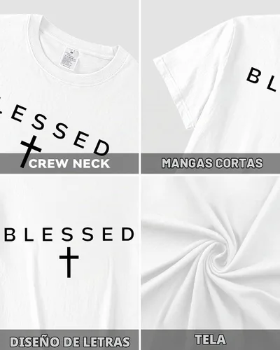Vista 7 de KUYIGO Camiseta con estampado de cruz bendecida para hombre Blanco
