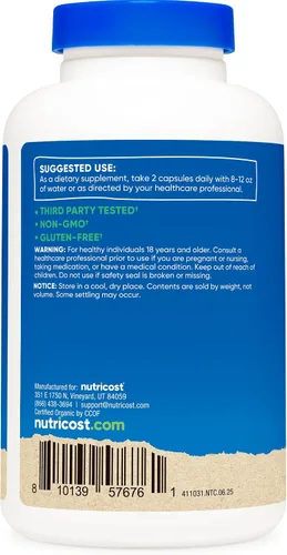 Vista 4 de Nutricost Resveratrol orgánico (600 mg) 120 cápsulas - USDA orgánico, certificado CCOF, vegano, sin OMG, sin gluten, 60 porciones