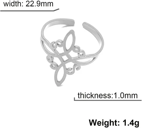 Vista 6 de Anillo de nudo de bruja para mujer, de acero inoxidable, ajustable, anillo de nudo de amor celta, anillo de nudo de brujas cuaternarias, amuleto